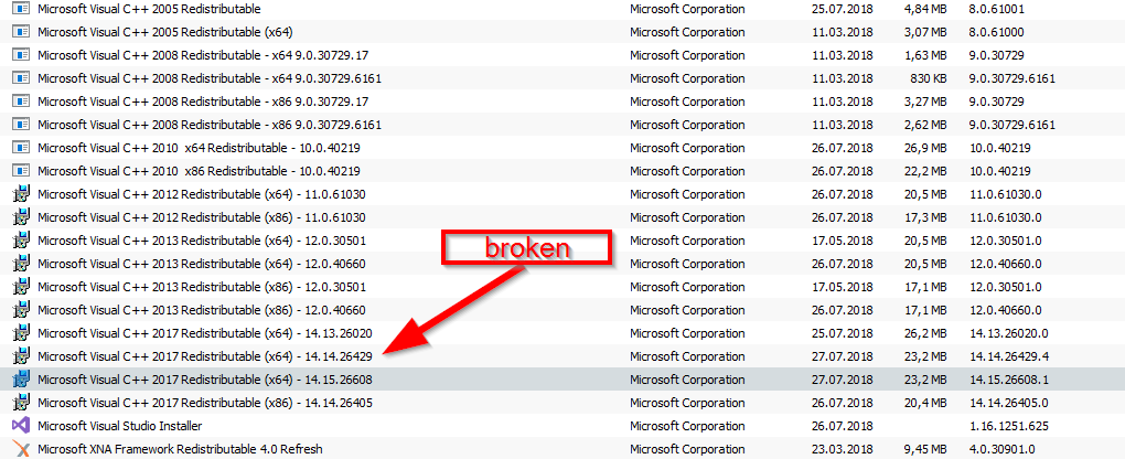 Repair/uninstall of Visual C++ 2017 x64 14.14.26429.4 not possible ...