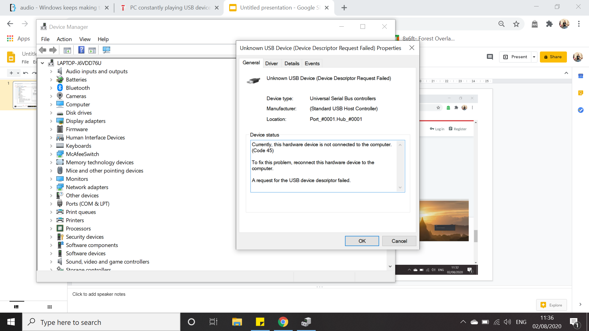non-existent USB connects and disconnects repeatedly - Microsoft Q&A