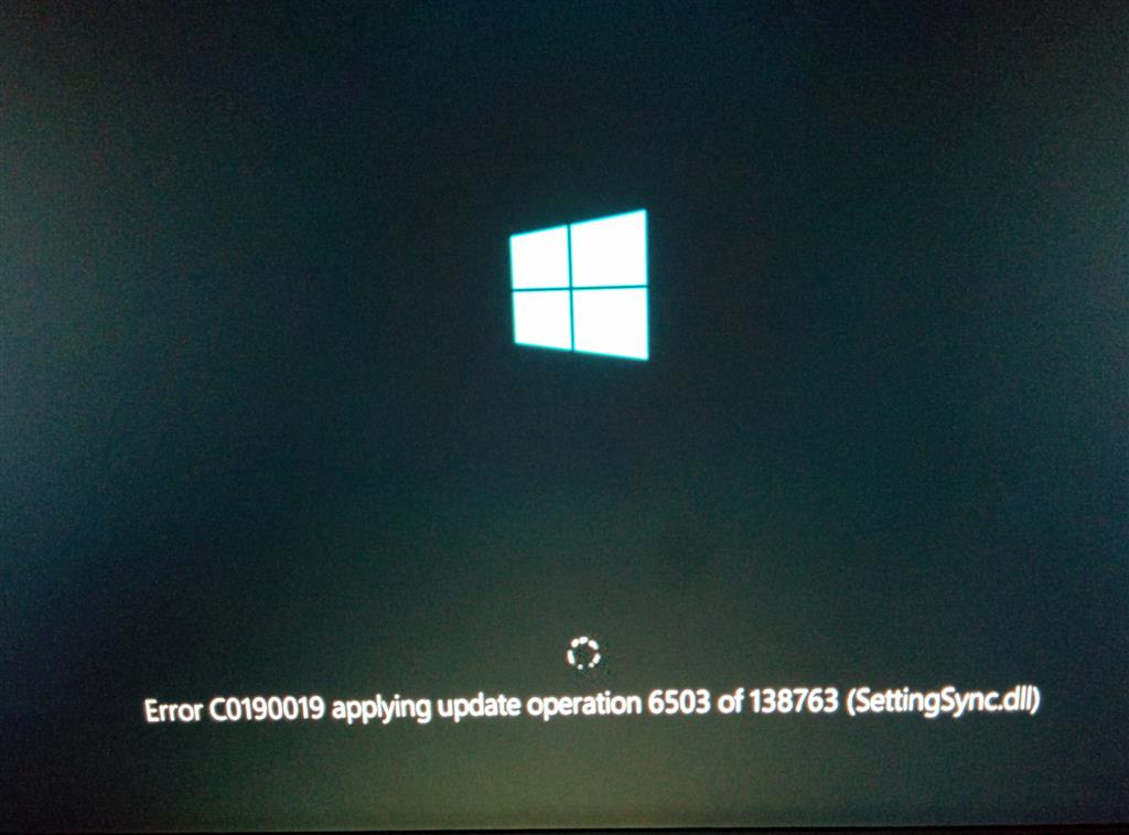 Error C0190019 applying update operation 6503 of 138763 (SettingSync ...