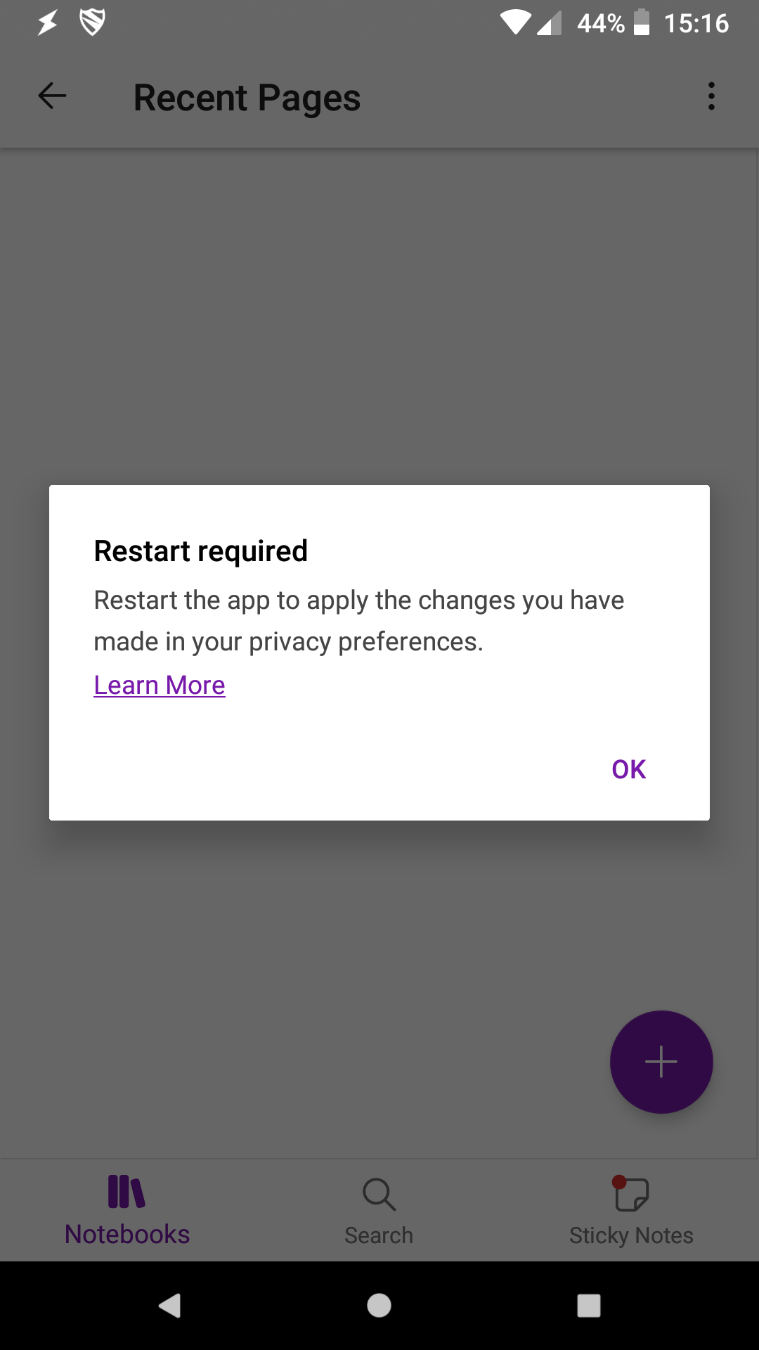 OneNote for Android reinstallation keeps asking to restart - privacy ...