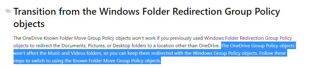 ODfB Known Folders vs Group Policy Folder Redirection - Microsoft Q&A