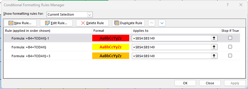Conditional formatting based on dates is working for some cells and not ...