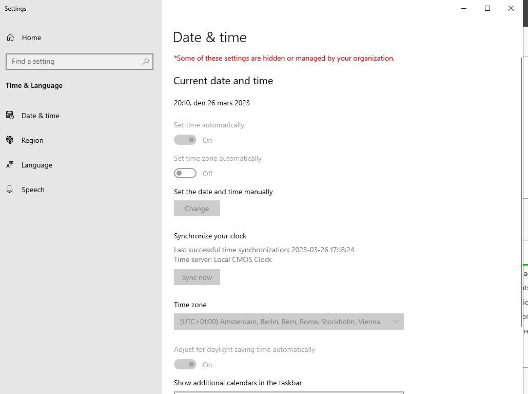 Date &amp; Time Greyed out on Windows server 2022, even if I´m logged 