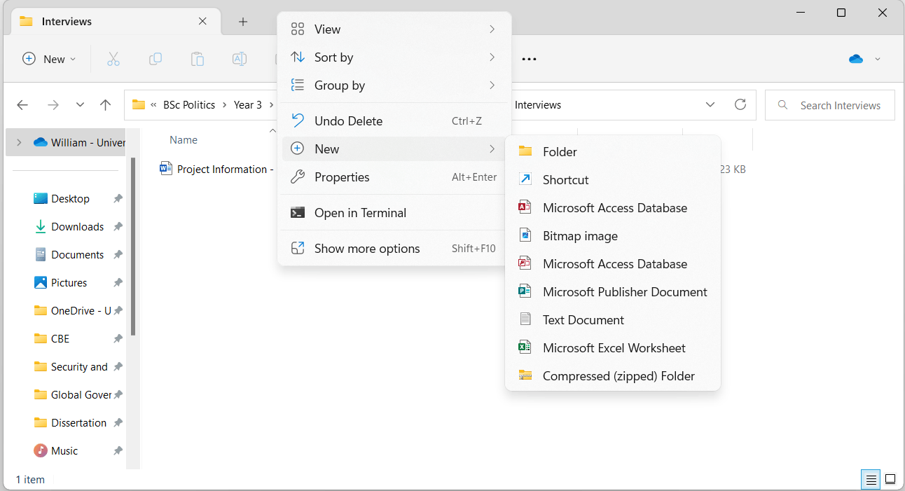 How do I get Microsoft Word to reappear in the Windows Explorer's "New ...