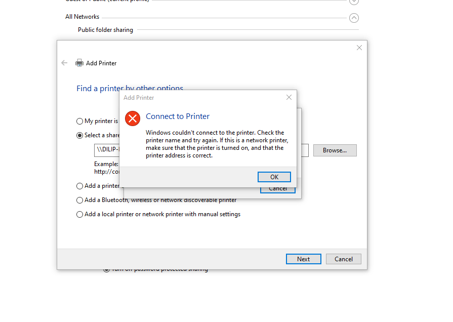 UNABLE TO CONNECT PRINTER WITH NETWORK SHARING AFTER UPDATE - Microsoft Q&A