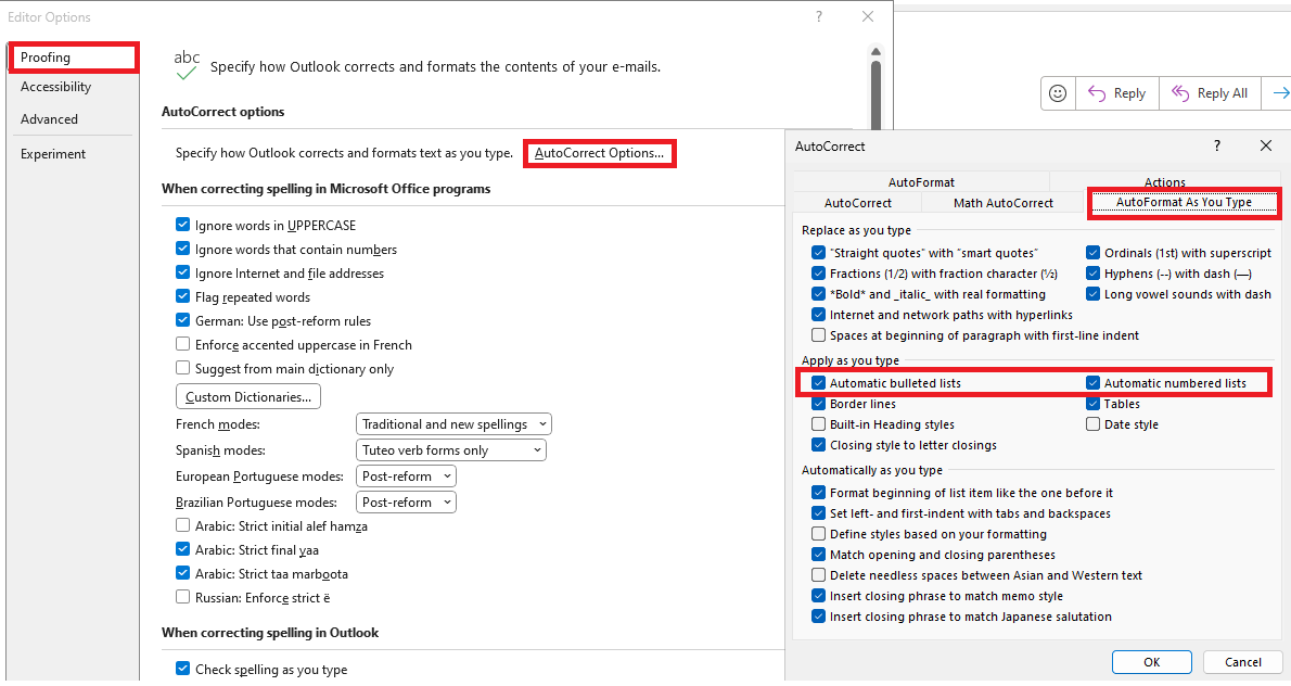 Turn on or off automatic bullets or numbering in Outlook - Microsoft Q&A