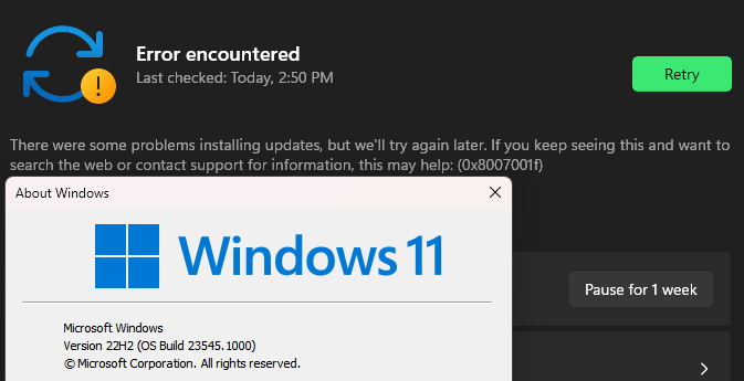 Unable to update from windows 11 insider preview dev channel ...