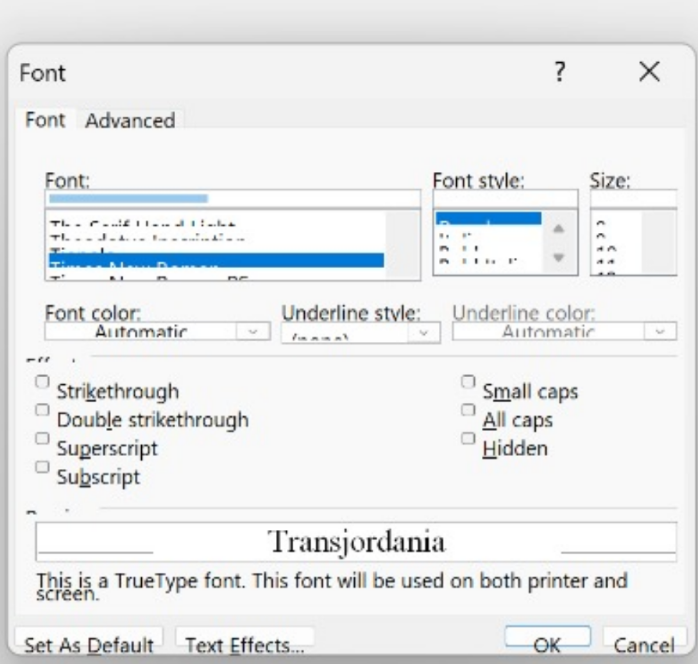 overlapping text into optiones of style font text size in dialogue box ...