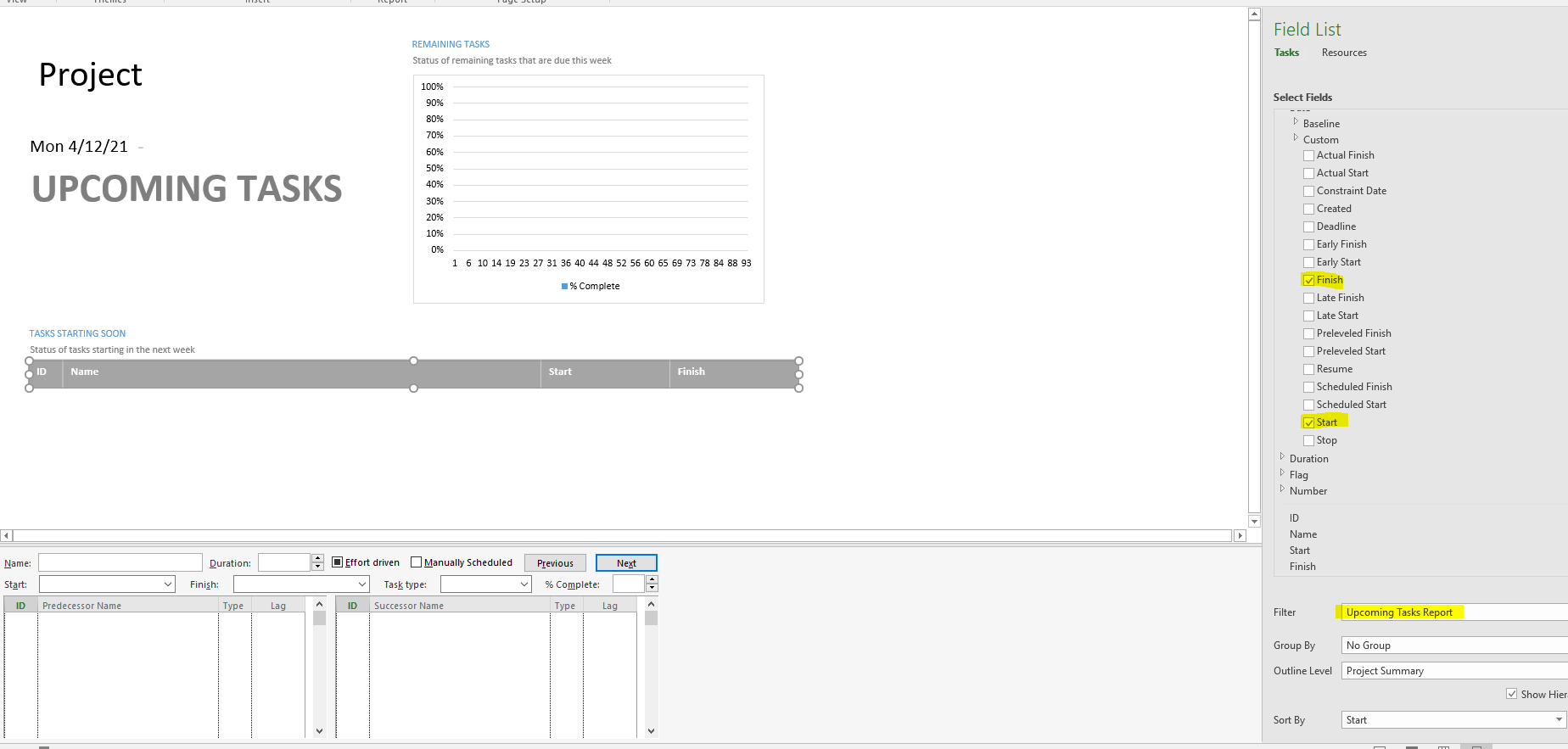 Microsoft Project Upcoming tasks Report - Microsoft Q&A