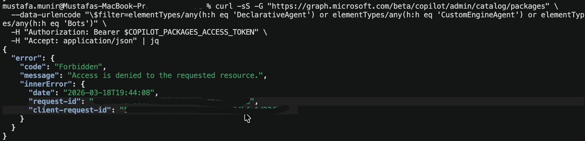 403 on Copilot Packages API even with delegated token - Microsoft Q&A