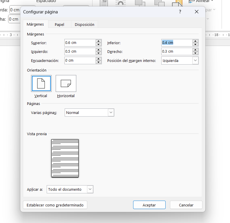 CONFIGURACIÓN DE MÁRGENES