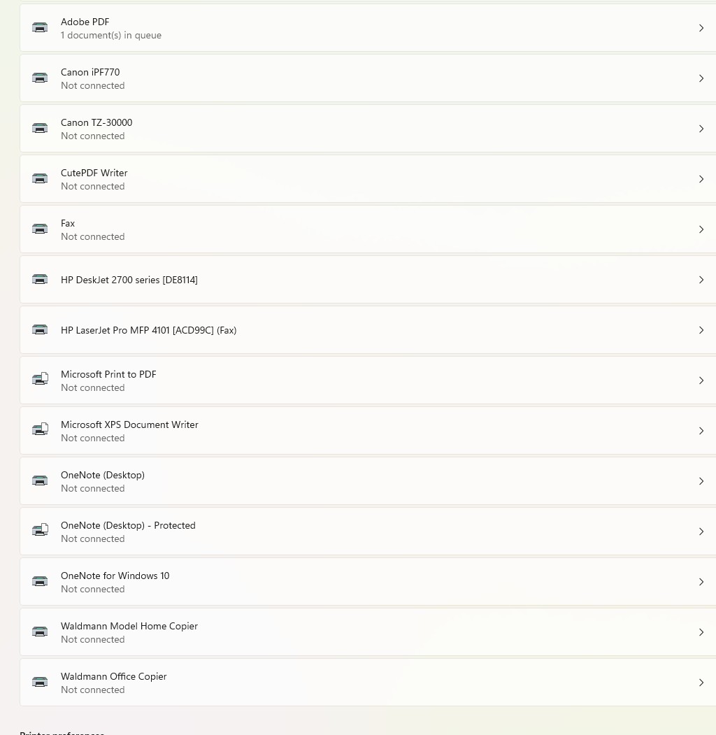 printers not connected