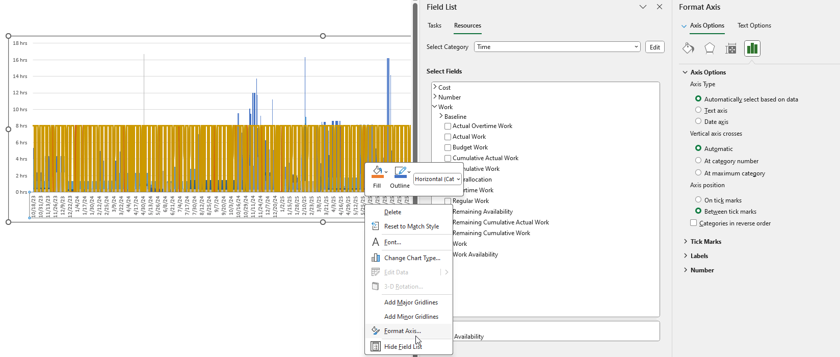 Can MS Project be updated to allow the X-axis on a Combo-graph in a ...