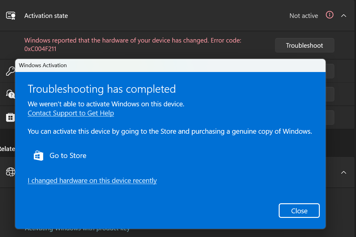 0xC004F211 windows activation error after a BIOS update. - Microsoft Q&A