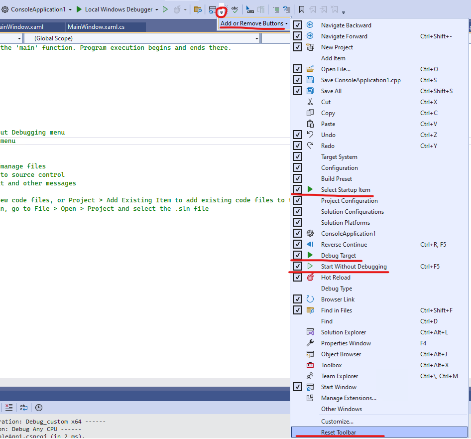 miss run debug button - Microsoft Q&A