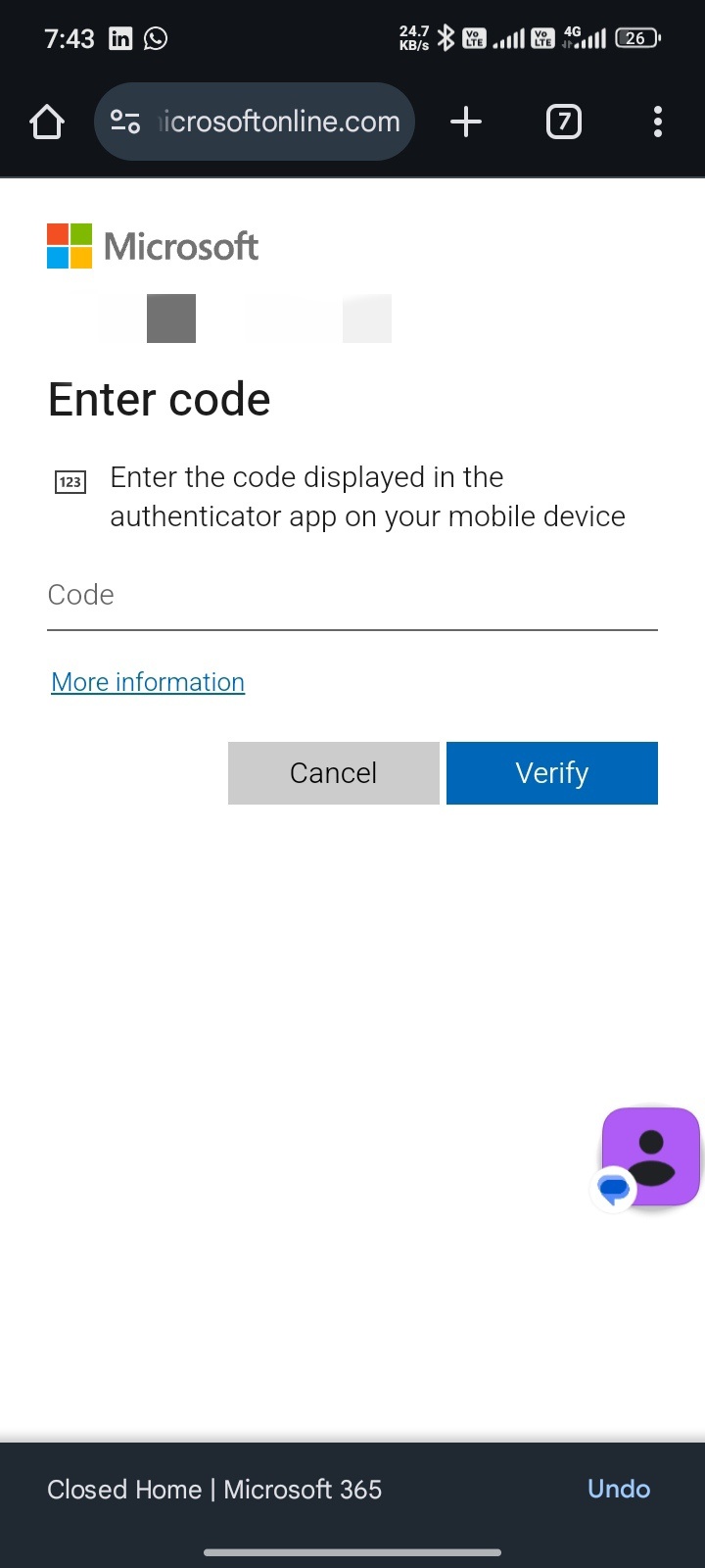 I can't change my password or control the account because authenticator ...