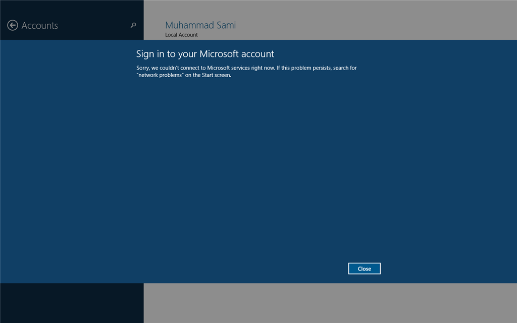 Sorry, we couldn't connect to Microsoft services right now. If this ...