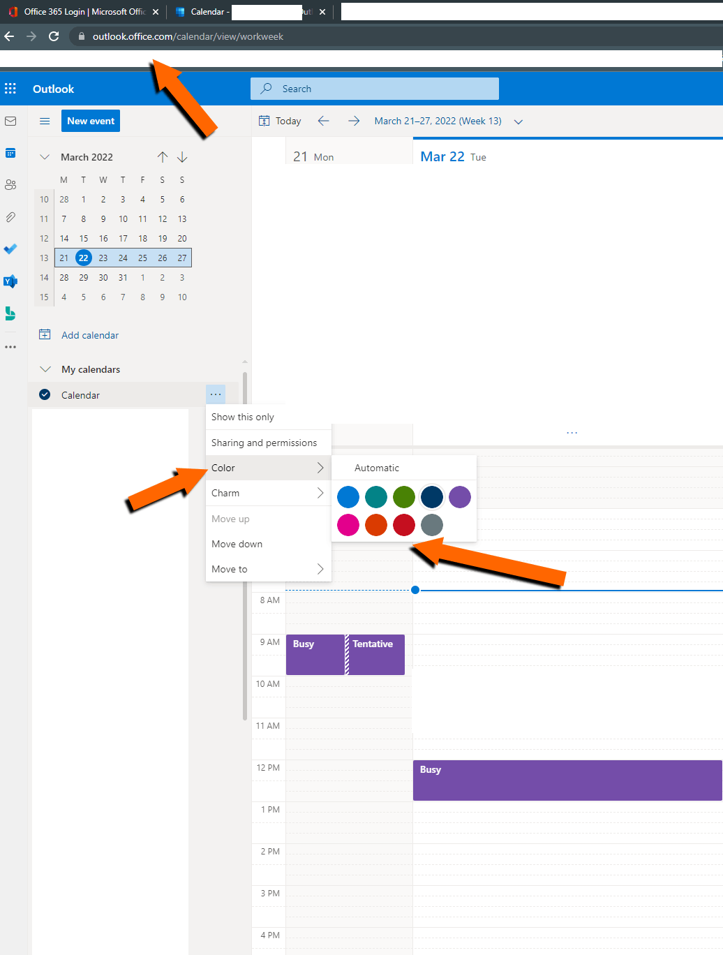 Don't have the 'custom color' option when changing colors of a Calendar ...