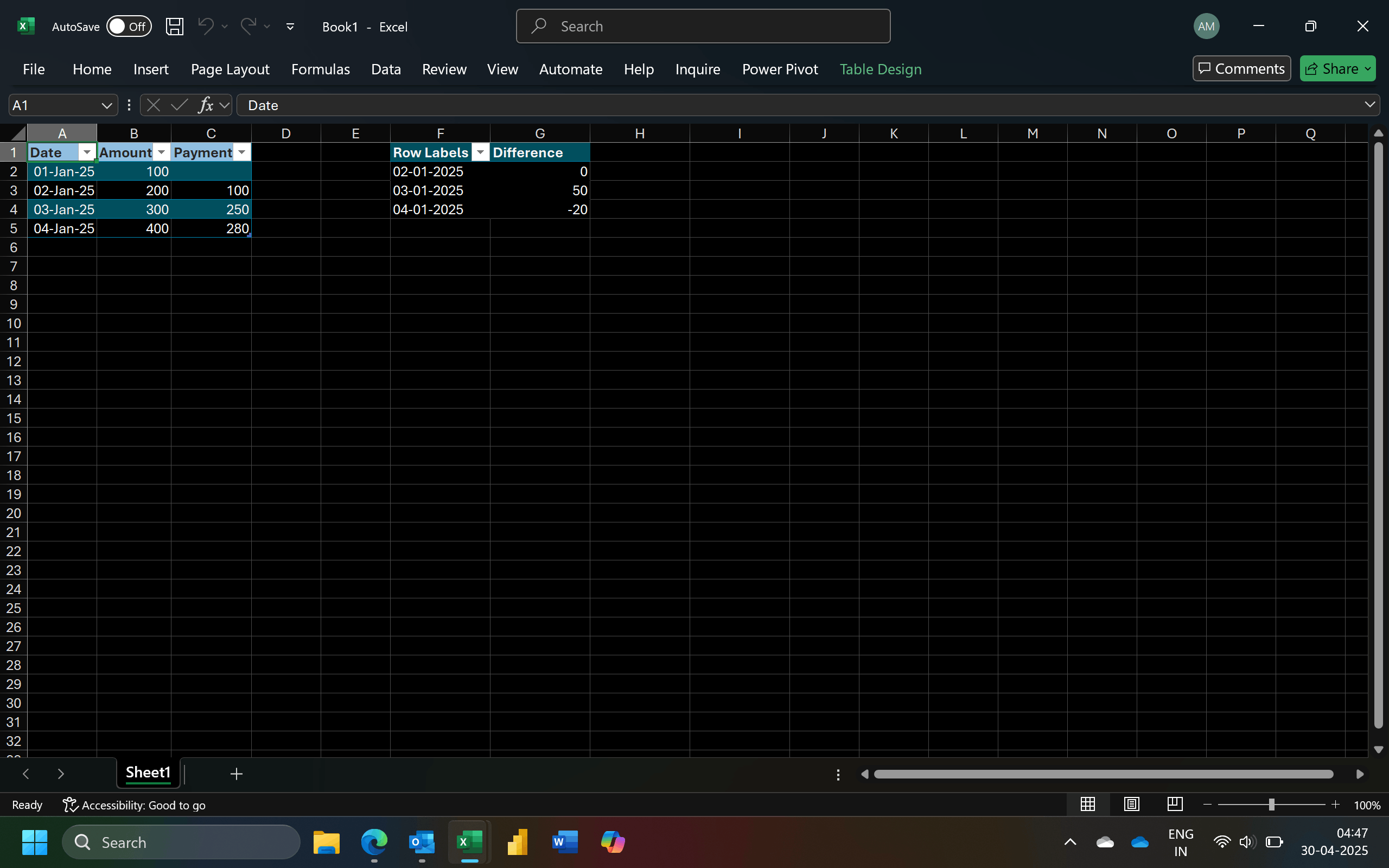 Calculate difference between two columns but frmo different dates using ...