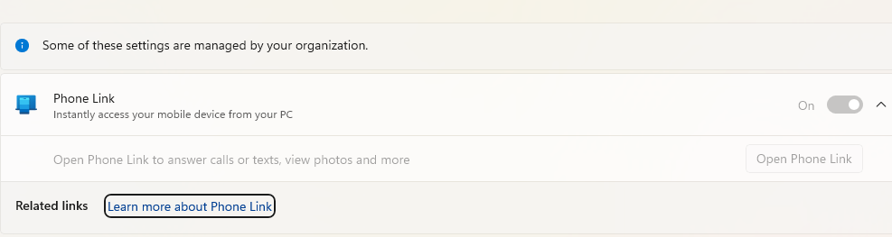 i cant enable phone link due to organization even though i am the owner ...