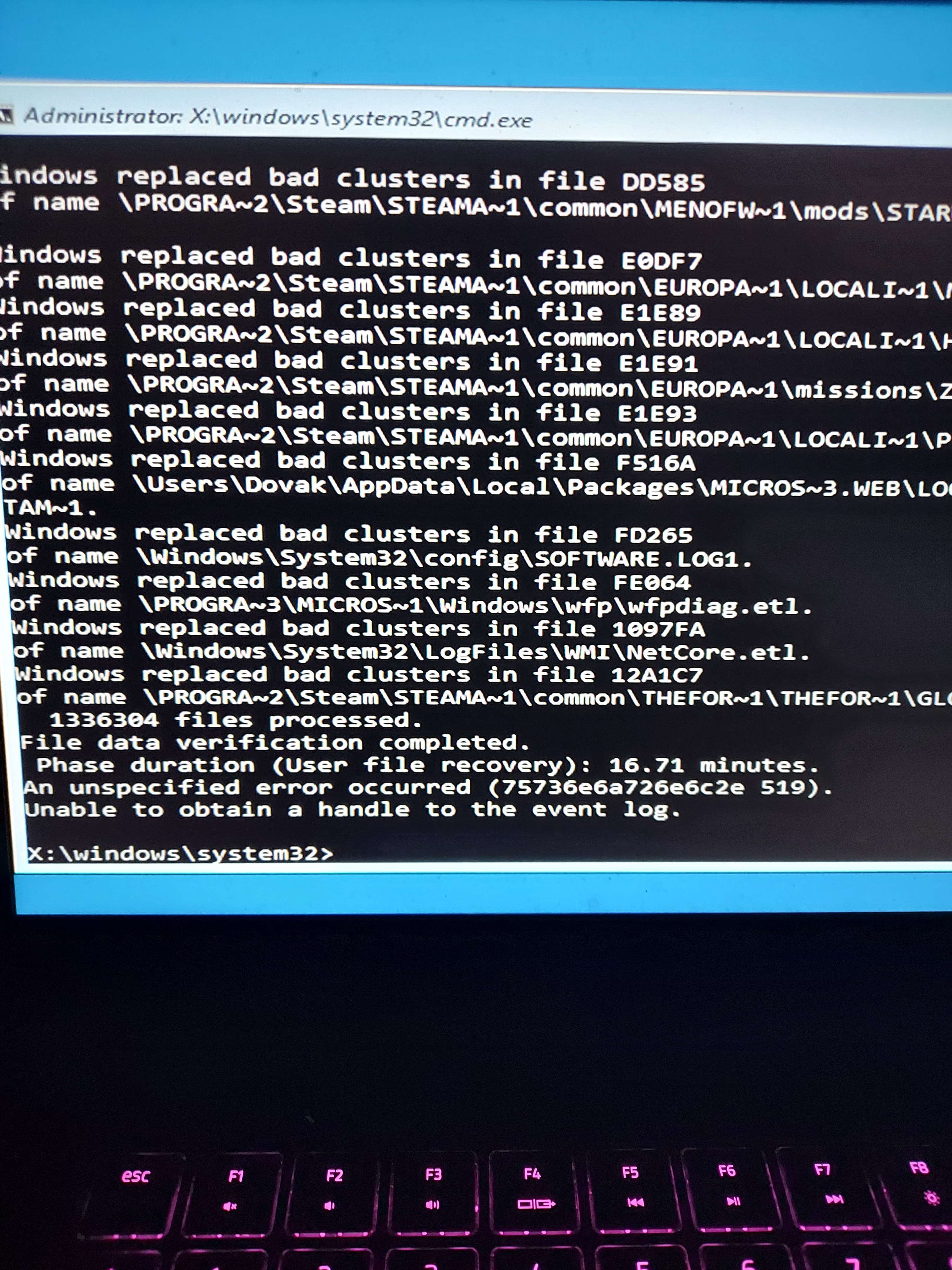 Laptop recently bluescreened and is now stuck in automatic