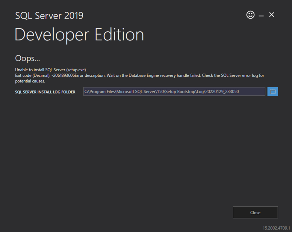 Sql error code 0. SQL Server 2019 developer ограничения. Стандофф 2 ошибка developer Error. Установка SQL Server 2019. Developer Error перевод.