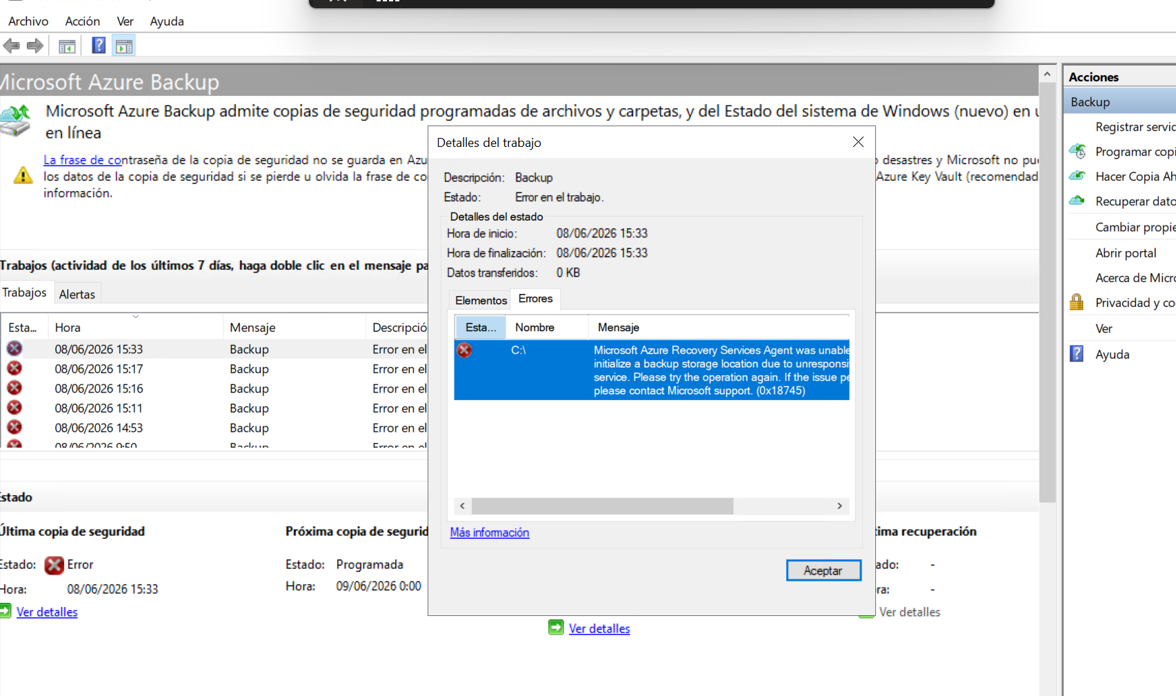 Error Backup Azure
