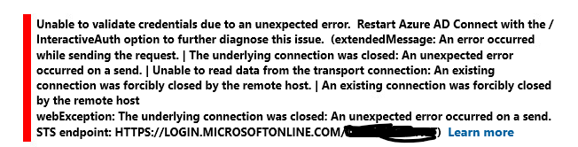 I am getting an error upgrading Azure AD Connect to the Entra AD ...
