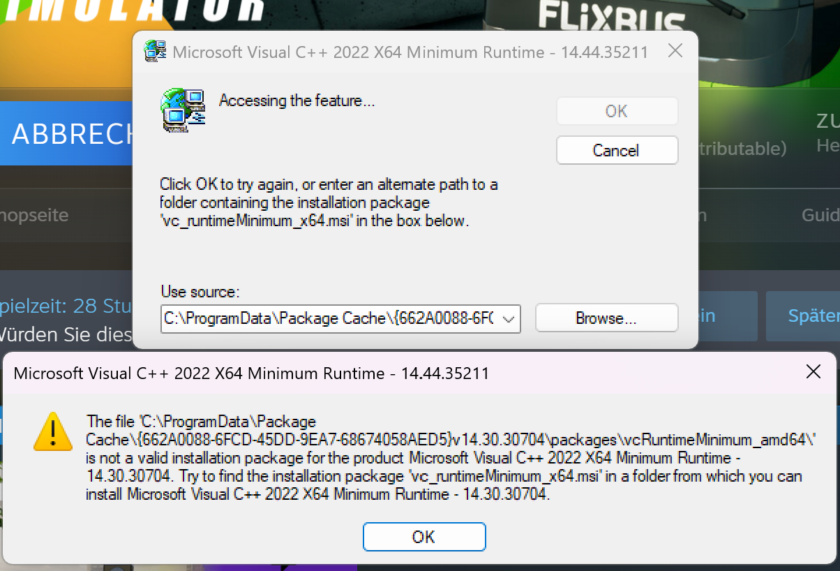 vc_runtimeMinimum_x64.msi fehlermeldung. - Microsoft Q&A