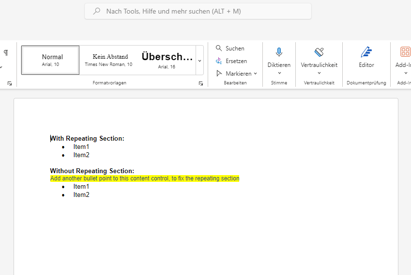 Bullet Points Missing in Rich Text Content Control Inside a Repeating ...