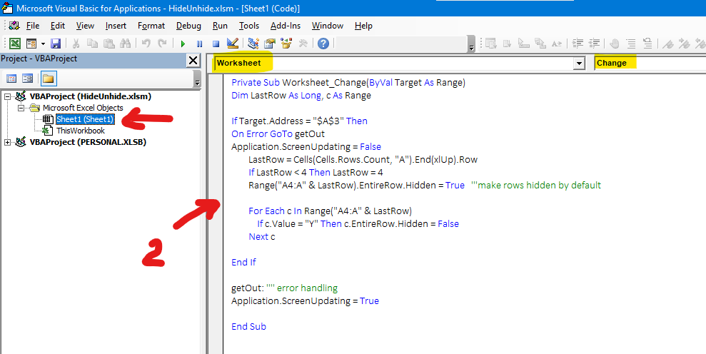 Macro to Hide and Unhide Rows based on cell values - Microsoft Q&A