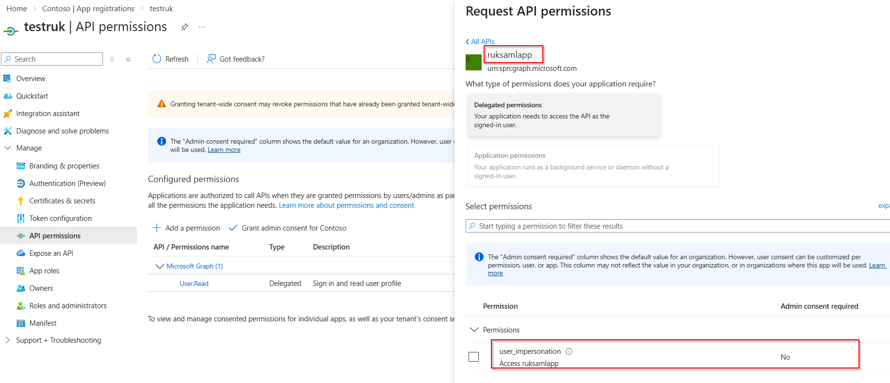 Cannot add permissions for exposed web API in Azure - Microsoft Q&A