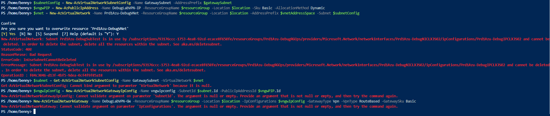 Error for New-AzVirtualNetwork