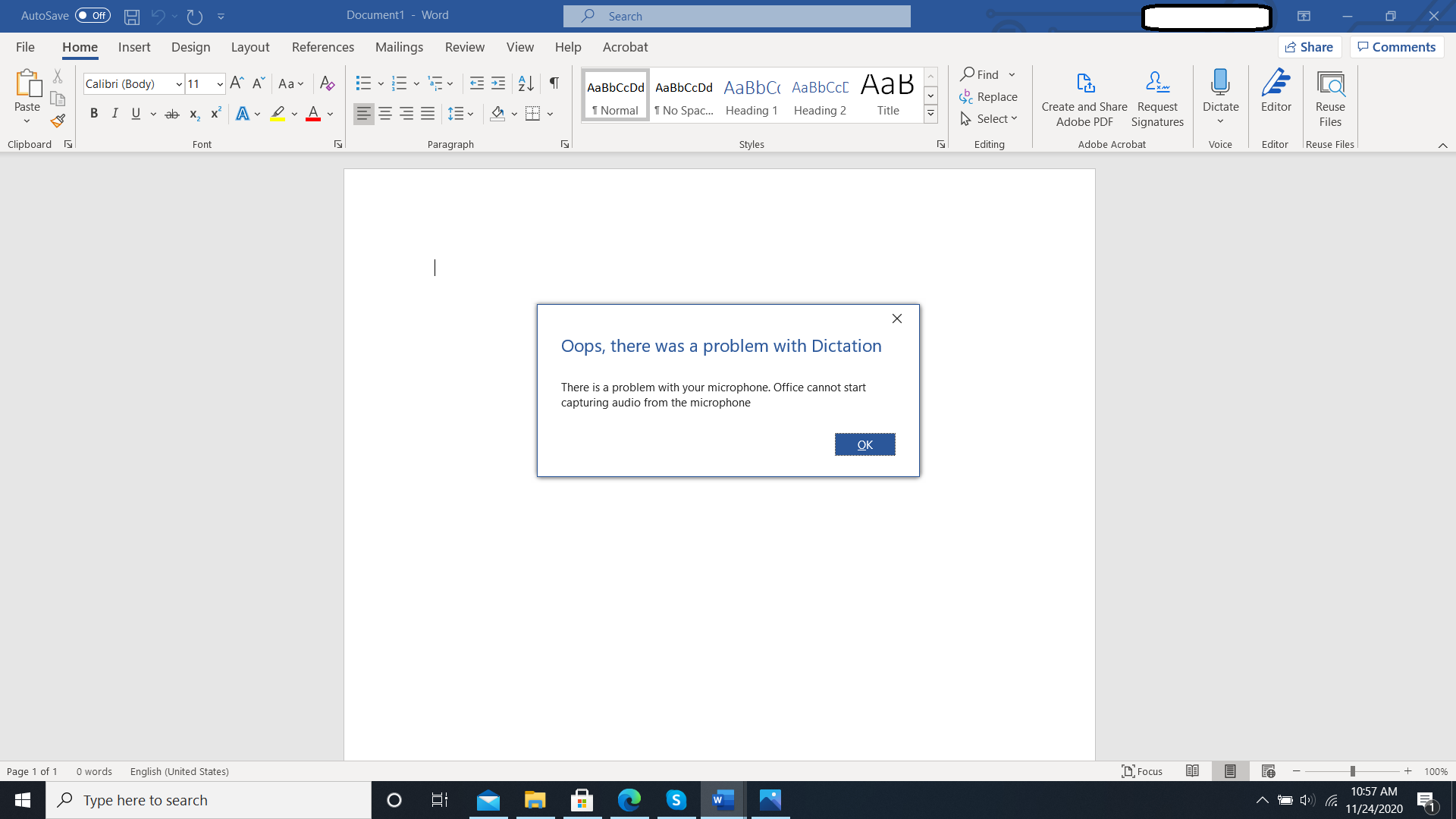 Oops there was a problem with Dictation. - Microsoft Q&A