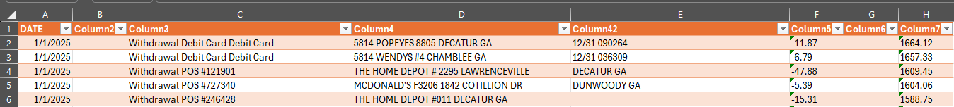 Row data from PDF import on 2 lines, I want them to be on 1 line. Any ...