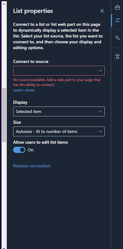 No source available. Add a web part to your page that has the ability ...