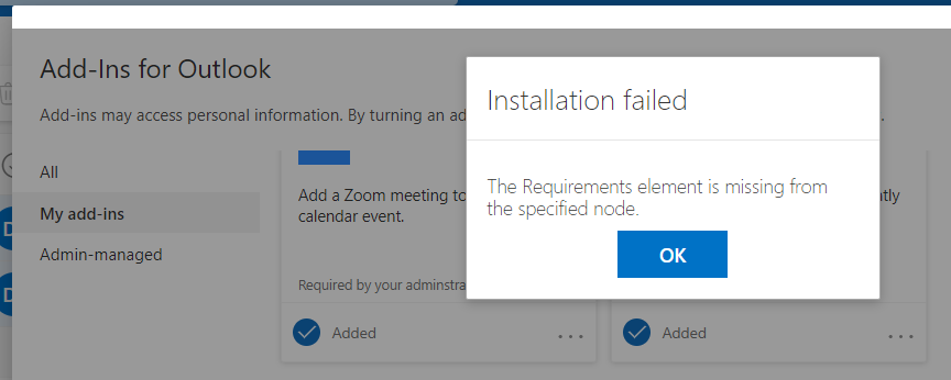 The Requirements element is missing from the specified node ...