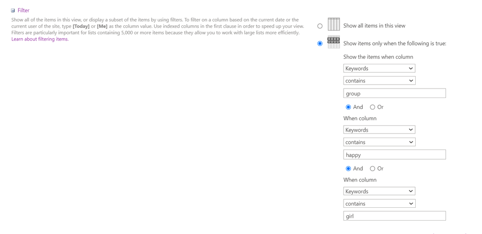 Microsoft LISTS filtering 'choice' column - Microsoft Q&A