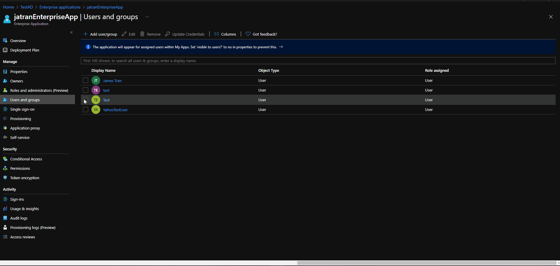 Removing appRoleAssignments on service principal from Azure Portal UI
