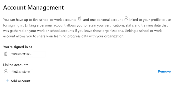 Screenshot showing "Account management" 