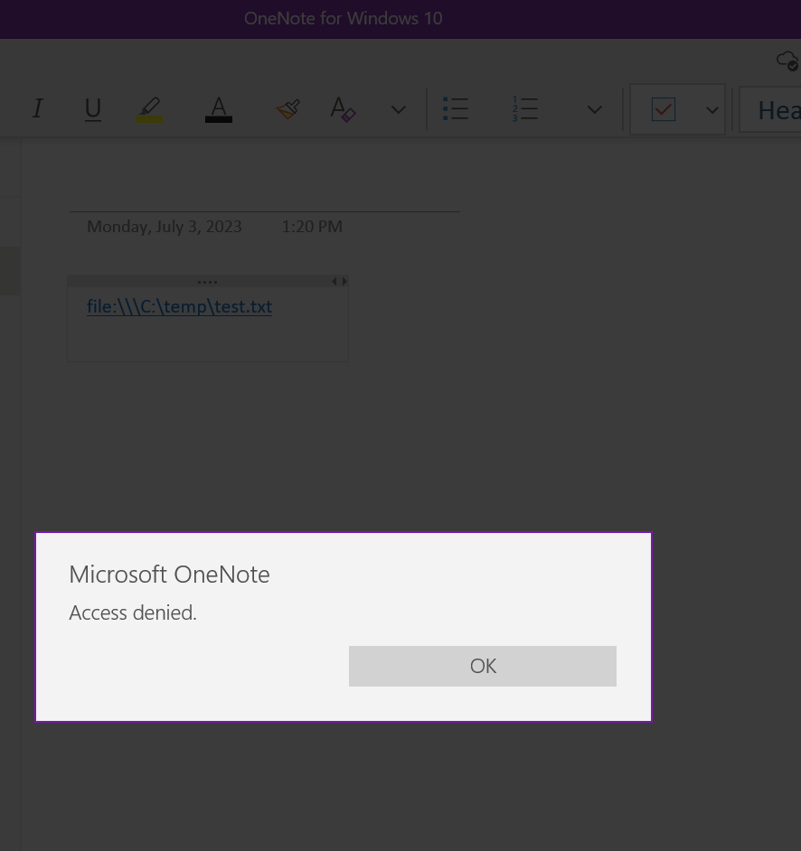 OneNote for WIndows 10 - Access Denied when trying to access links to ...