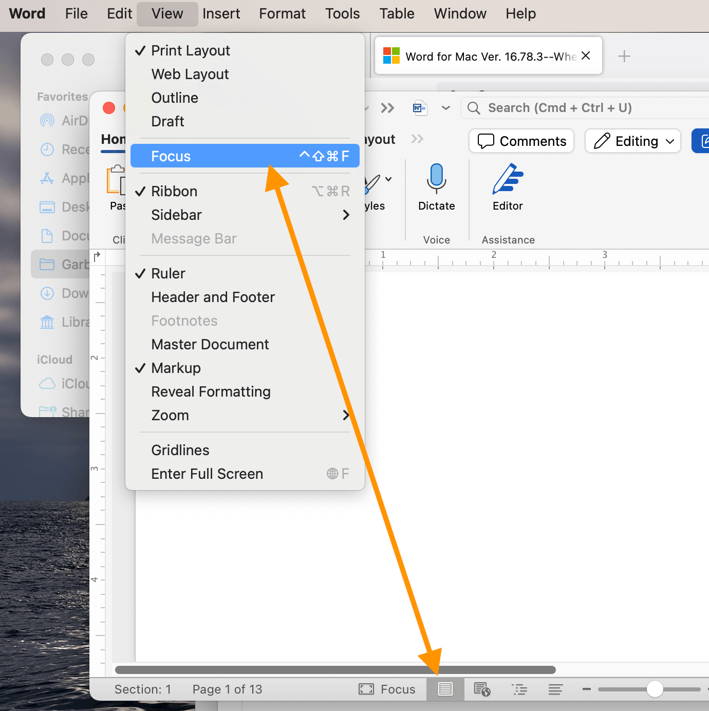 Word for Mac Ver. 16.78.3--Where did Focus View go? - Microsoft Q&A