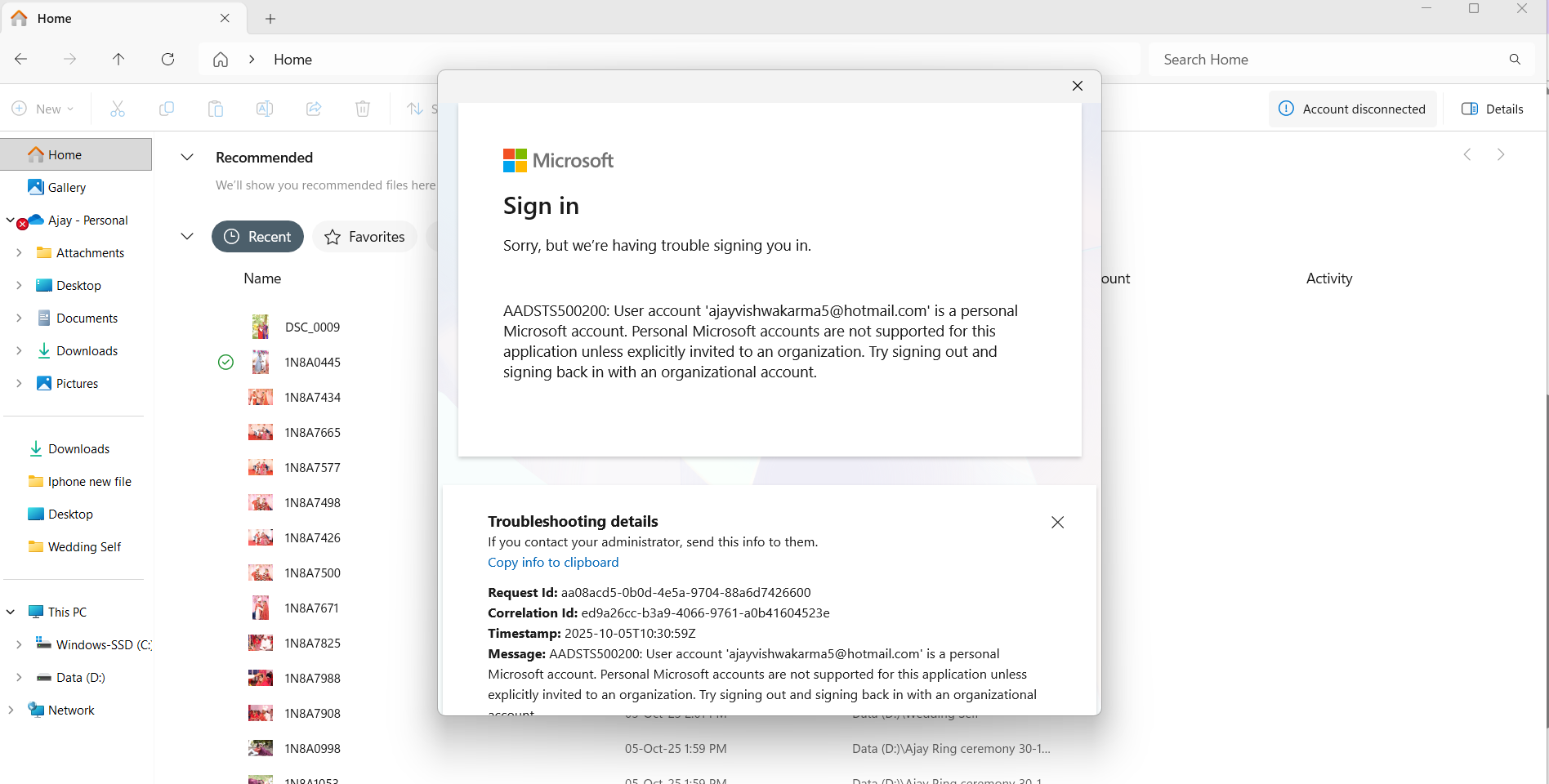Unable to login to home account for Windows - Microsoft Q&A