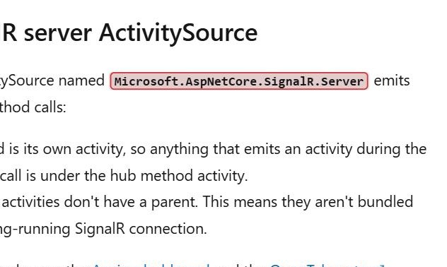 .NET SignalR server ActivitySource, from Microsoft Learn