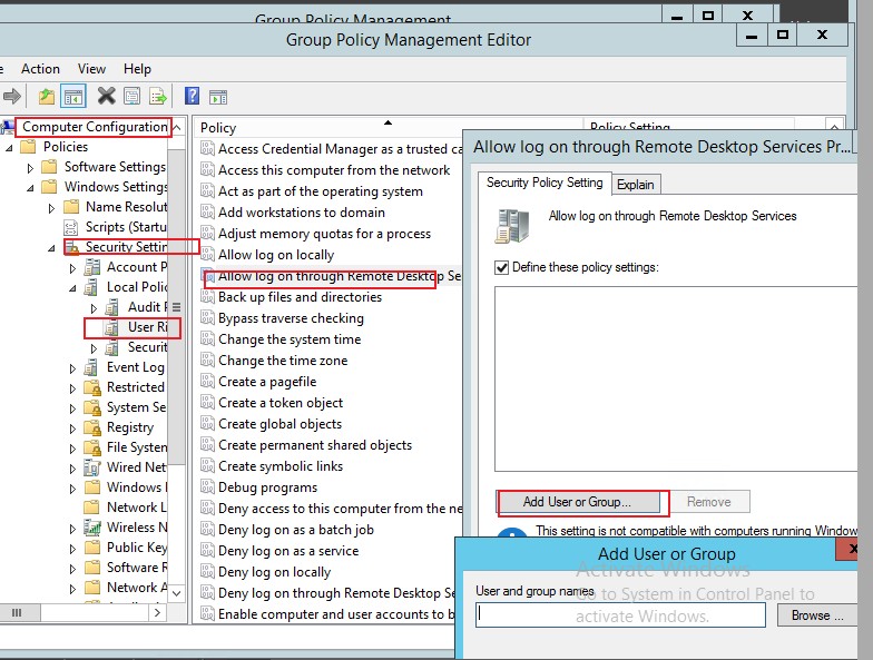 windows settings security settings local policies user rights assignment
