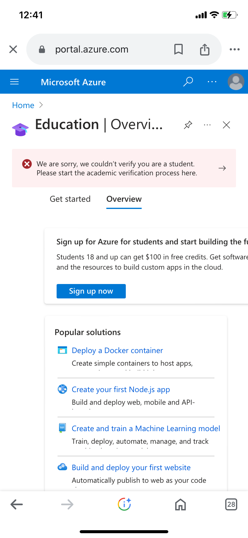 Why I can’t get my college account as a student account on azure portal ...
