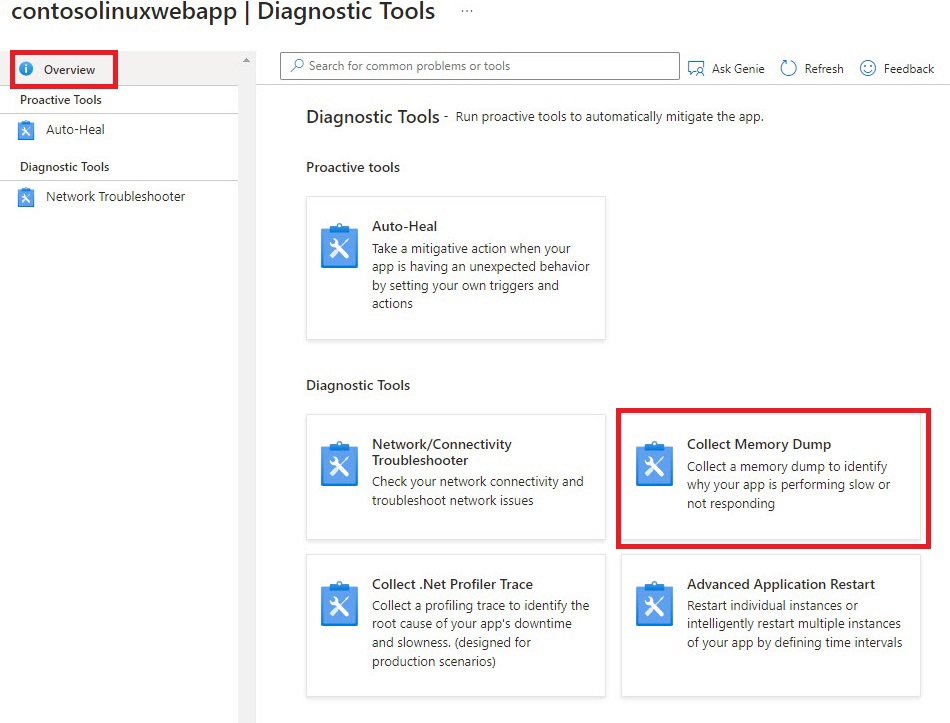 How to collect memory dump from Azure App services? I couldn't see the
