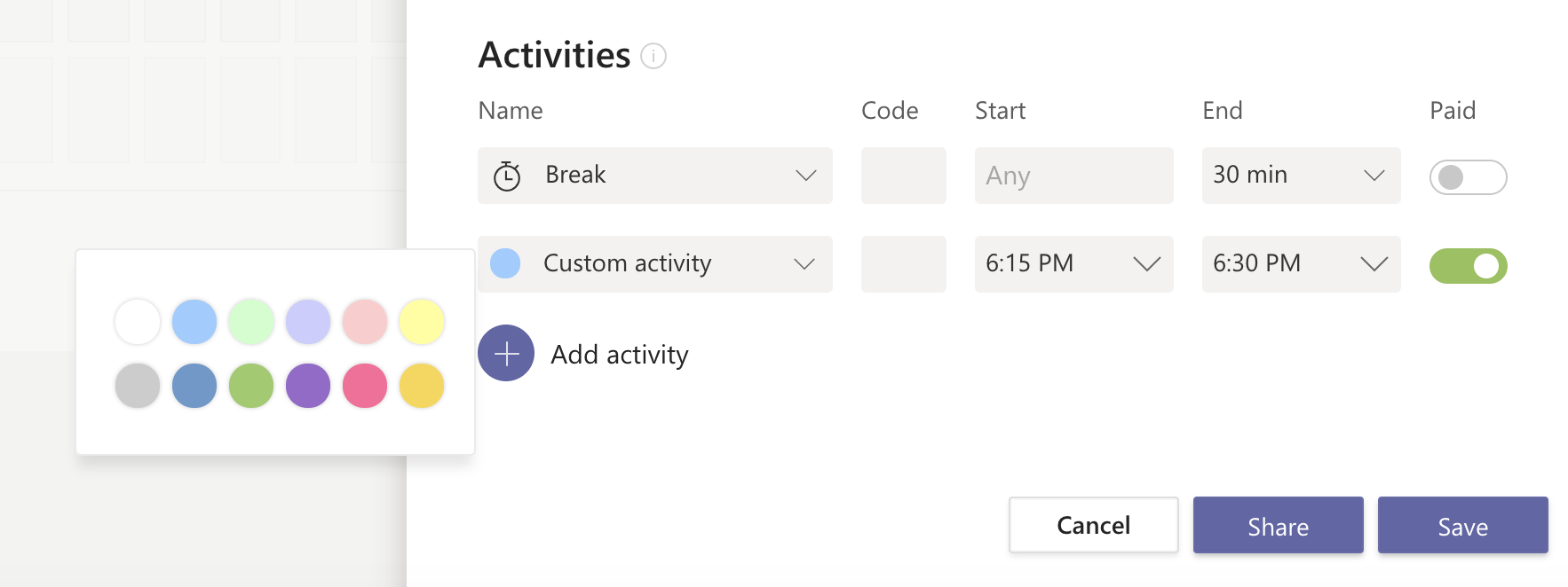 Add activities in Shifts - Microsoft Q&A