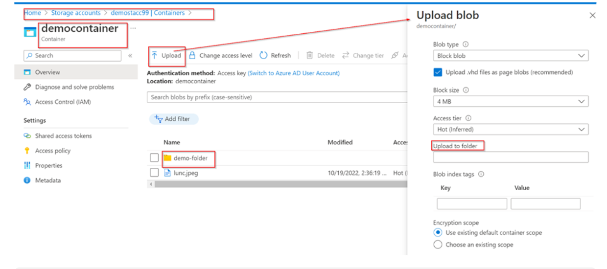 could not create a folder inside storage account, container - Microsoft Q&A