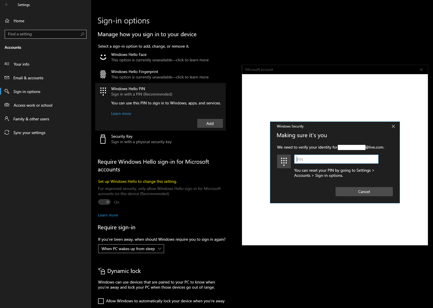 Windows 10 acts like I don't have PIN setup, even though I do and I ...